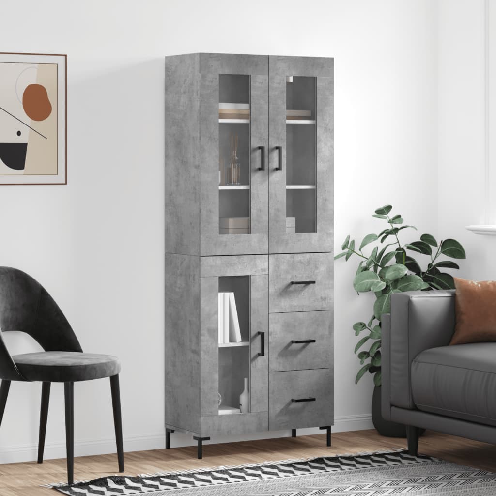 Buffet haut Gris béton 69,5x34x180 cm Bois d'ingénierie - XIOS