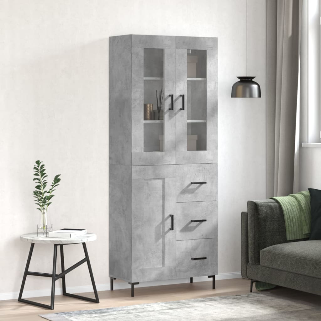 Buffet haut Gris béton 69,5x34x180 cm Bois d'ingénierie - XIOS