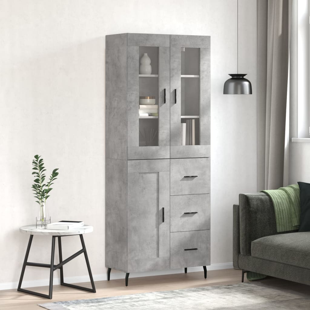 Buffet haut Gris béton 69,5x34x180 cm Bois d'ingénierie - XIOS