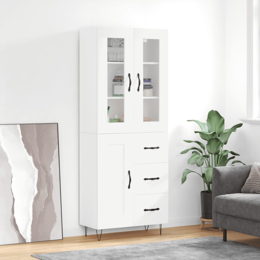 Buffet haut Blanc 69,5x34x180 cm Bois d'ingénierie