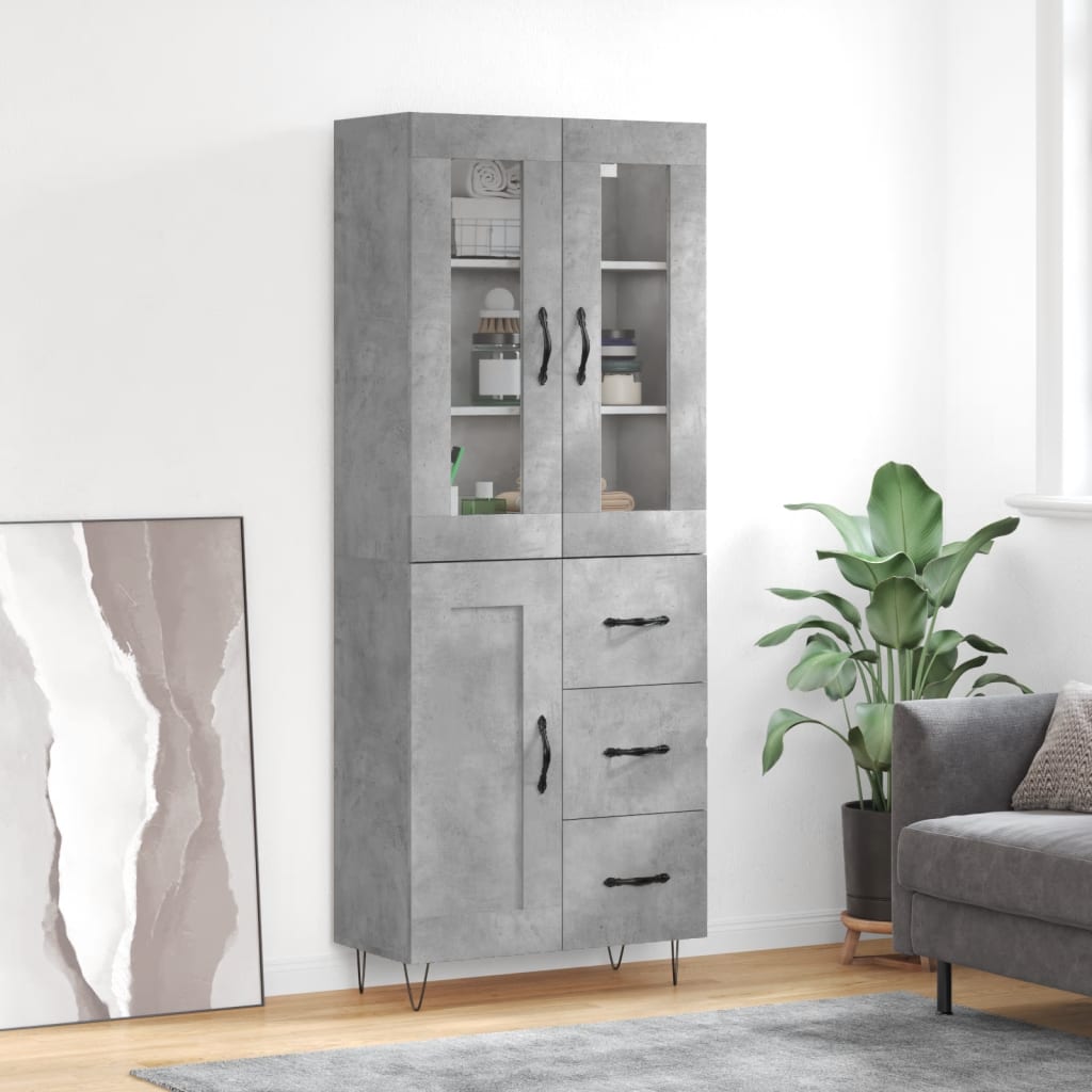 Buffet haut Gris béton 69,5x34x180 cm Bois d'ingénierie - XIOS