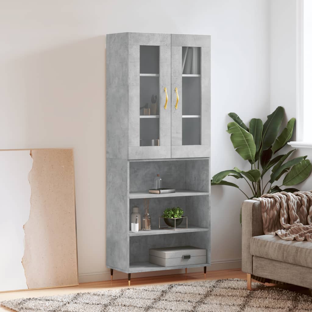 Buffet haut Gris béton 69,5x34x180 cm Bois d'ingénierie - XIOS
