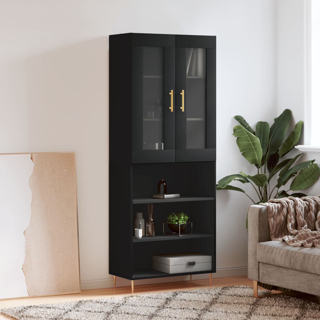 Buffet haut Noir 69,5x34x180 cm Bois d'ingénierie - XIOS