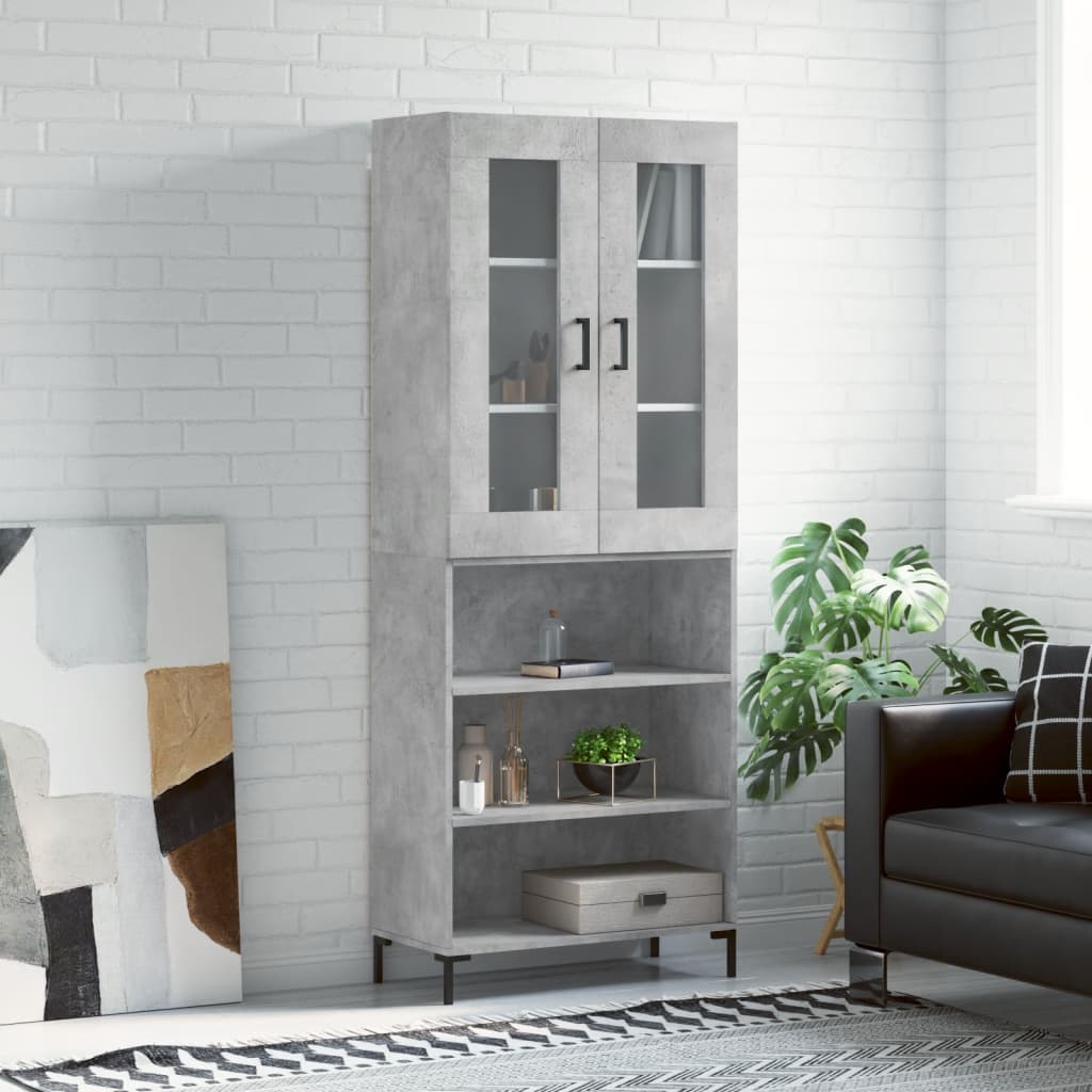 Buffet haut Gris béton 69,5x34x180 cm Bois d'ingénierie - XIOS