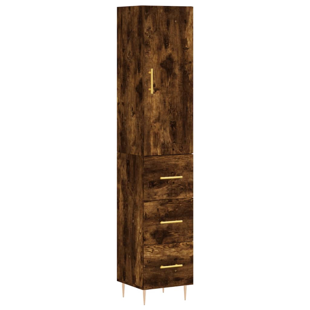 Buffet haut Chêne fumé 34,5x34x180 cm Bois d'ingénierie - XIOS
