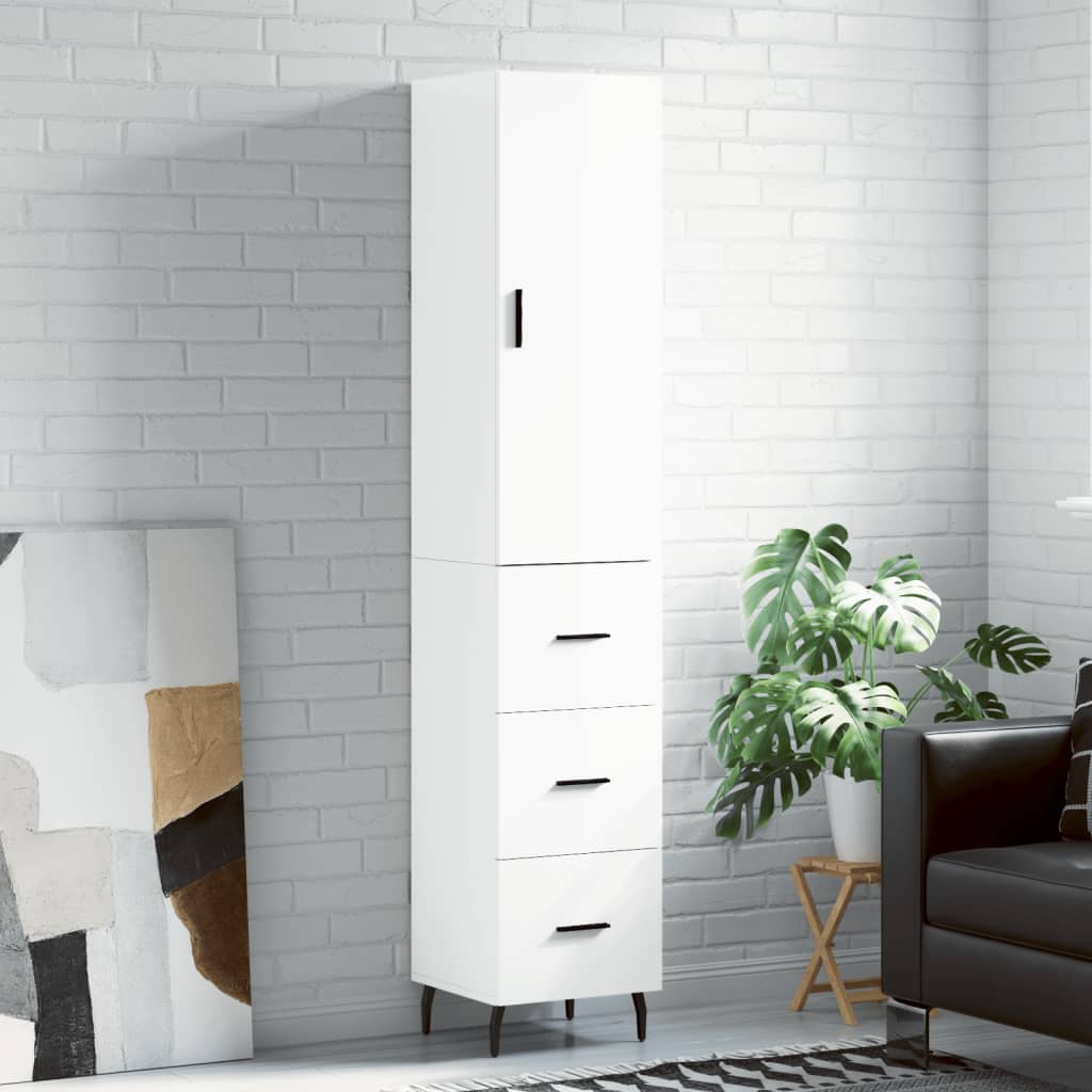 Buffet haut Blanc brillant 34,5x34x180 cm Bois d'ingénierie Buffets & bahuts vidaXL