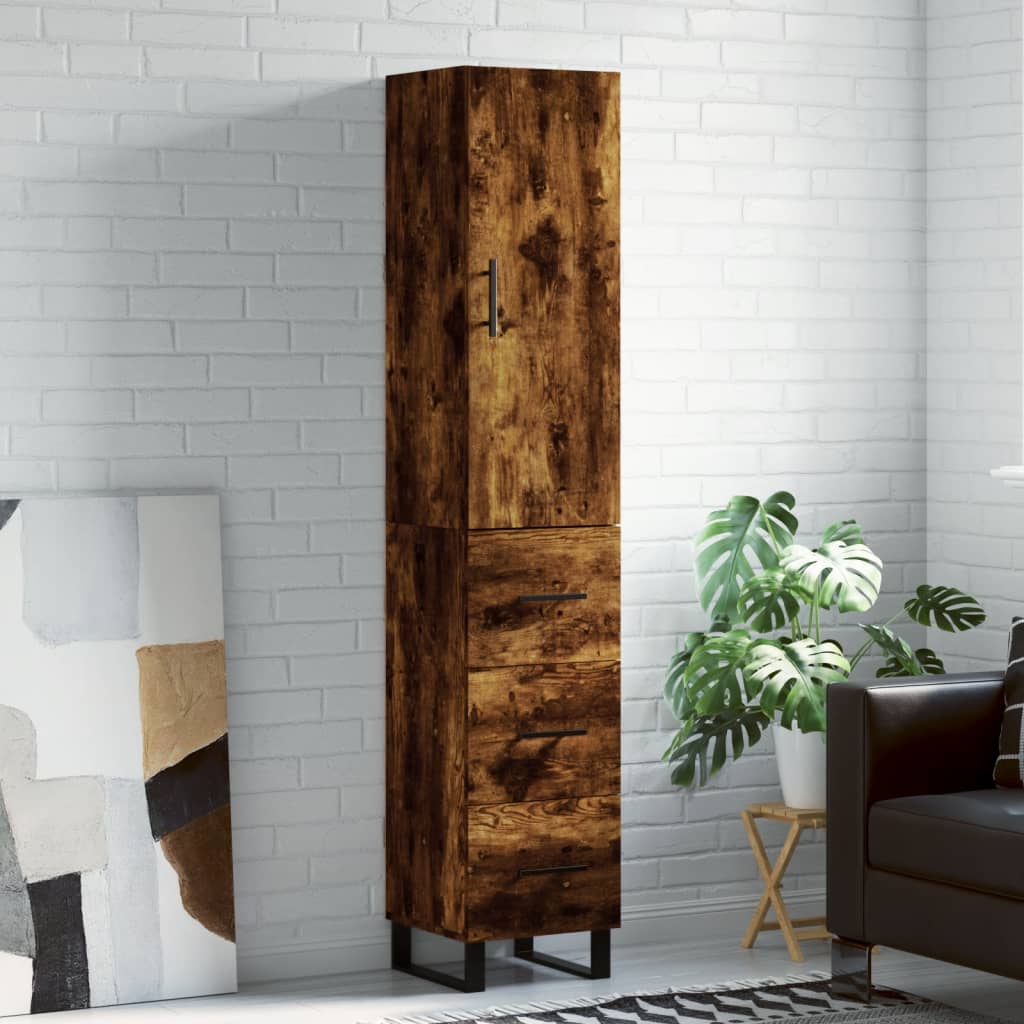 Buffet haut Chêne fumé 34,5x34x180 cm Bois d'ingénierie - XIOS