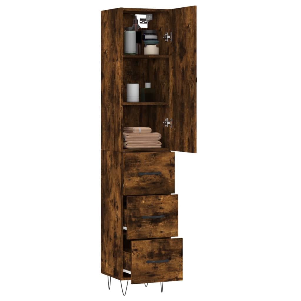 Buffet haut Chêne fumé 34,5x34x180 cm Bois d'ingénierie - XIOS