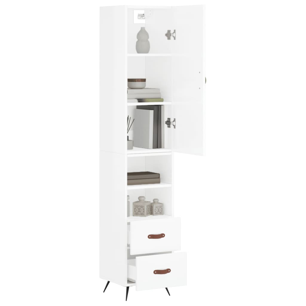 Buffet haut Blanc brillant 34,5x34x180 cm Bois d'ingénierie - XIOS