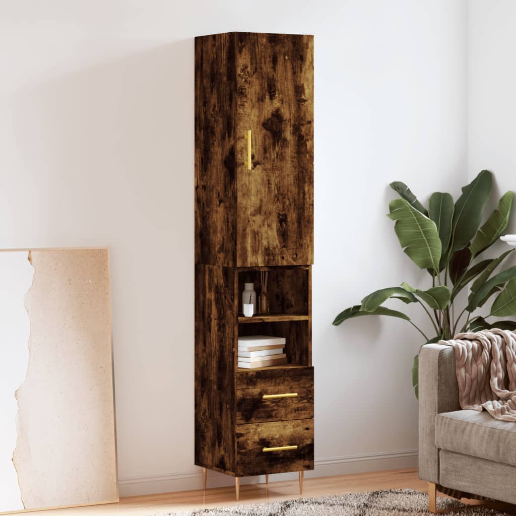 Buffet haut Chêne fumé 34,5x34x180 cm Bois d'ingénierie - XIOS