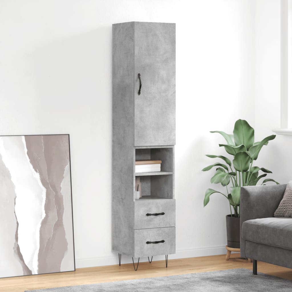Buffet haut Gris béton 34,5x34x180 cm Bois d'ingénierie - XIOS