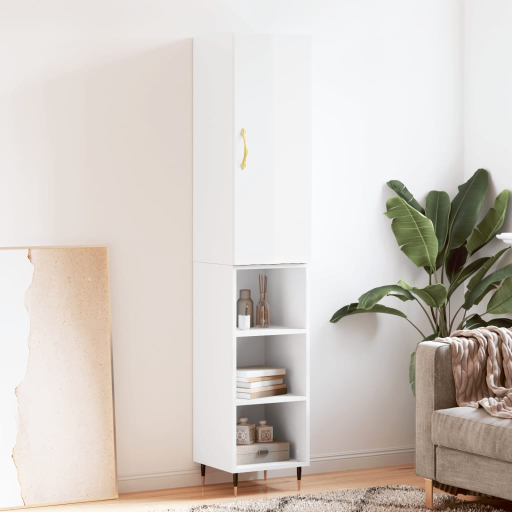 Buffet haut Blanc brillant 34,5x34x180 cm Bois d'ingénierie - XIOS