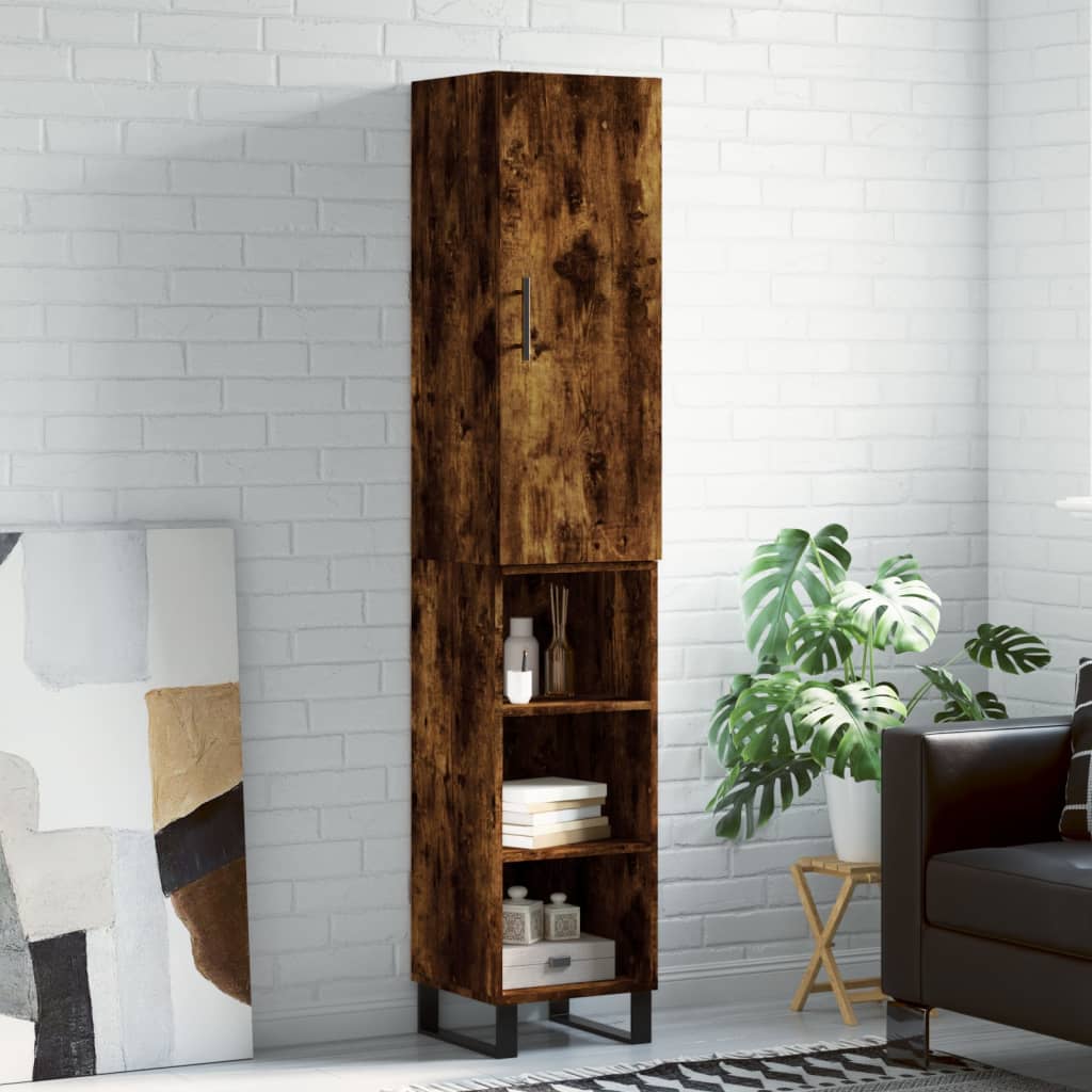 Buffet haut Chêne fumé 34,5x34x180 cm Bois d'ingénierie - XIOS