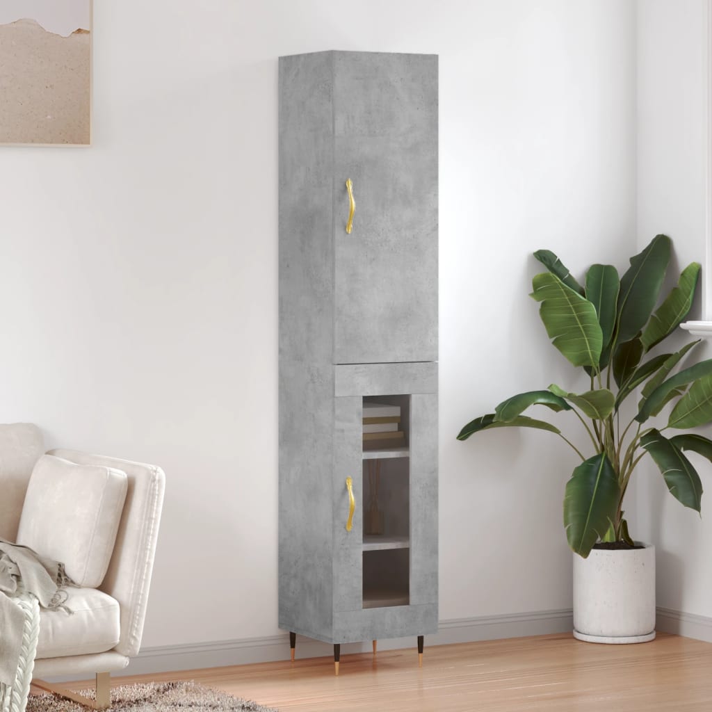 Buffet haut Gris béton 34,5x34x180 cm Bois d'ingénierie - XIOS