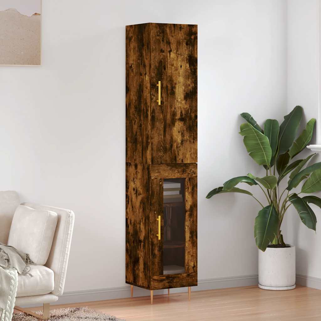 Buffet haut Chêne fumé 34,5x34x180 cm Bois d'ingénierie - XIOS