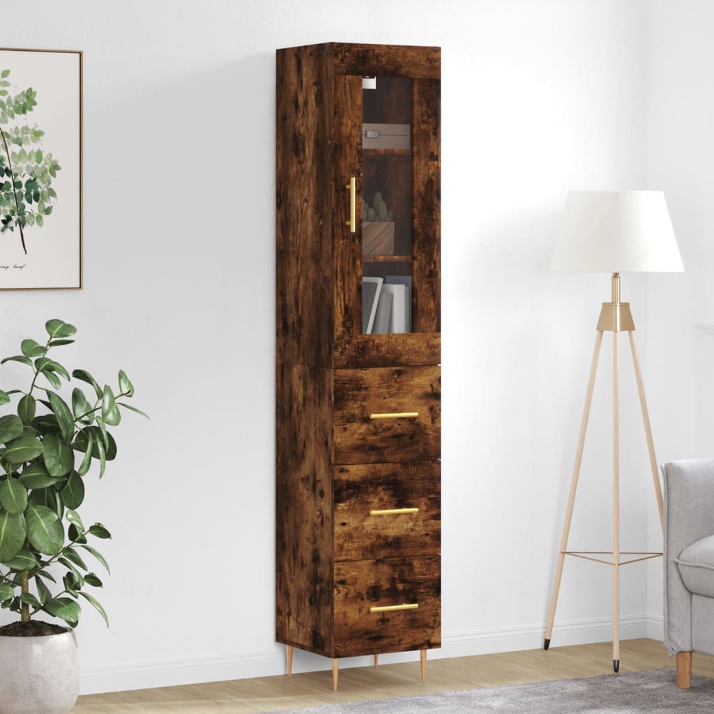 Buffet haut Chêne fumé 34,5x34x180 cm Bois d'ingénierie - XIOS