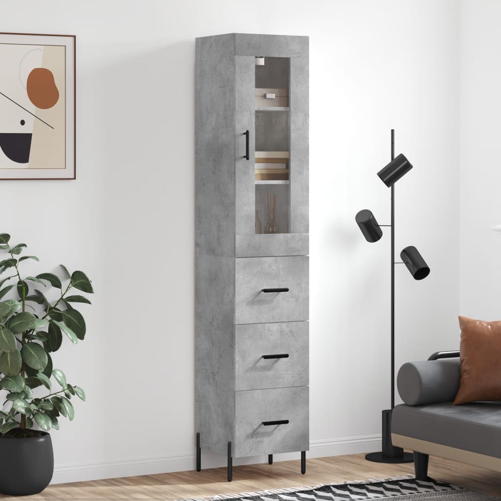 Buffet haut Gris béton 34,5x34x180 cm Bois d'ingénierie - XIOS