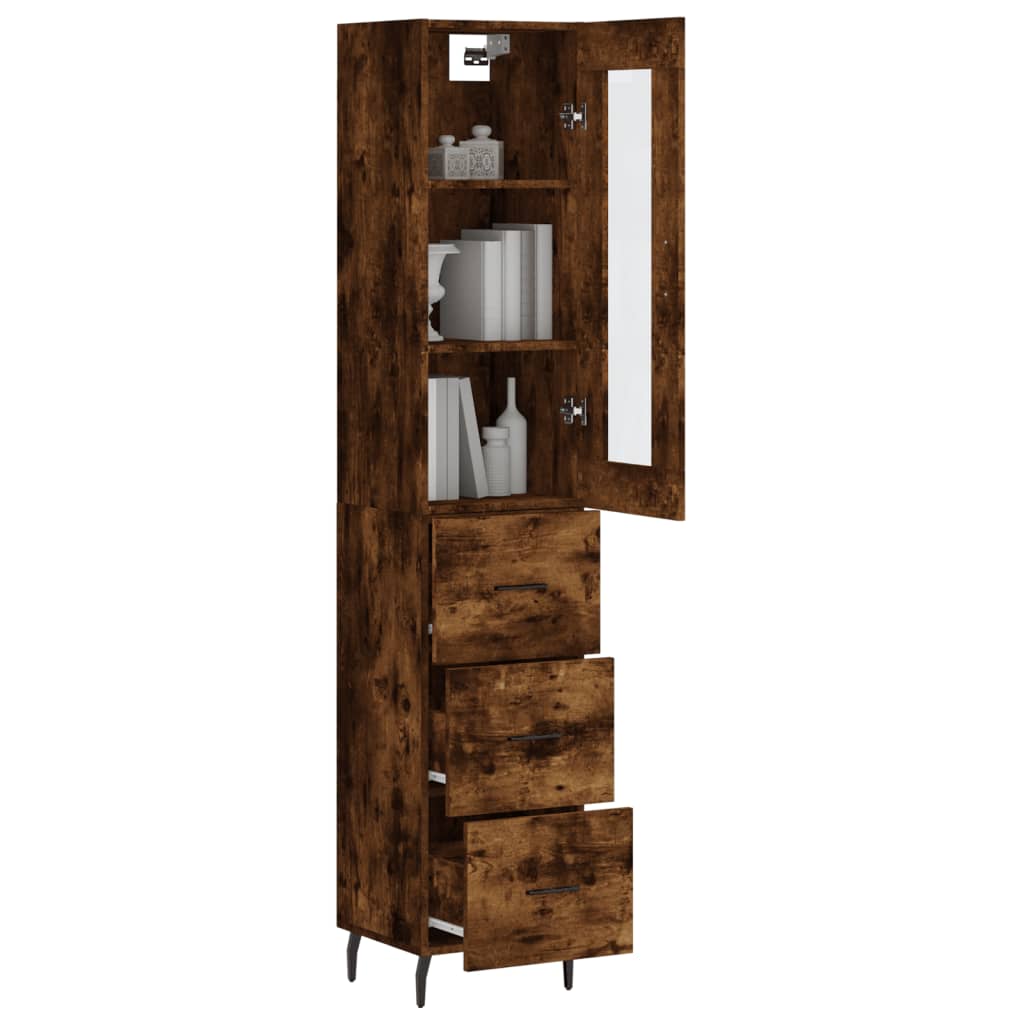 Buffet haut Chêne fumé 34,5x34x180 cm Bois d'ingénierie - XIOS