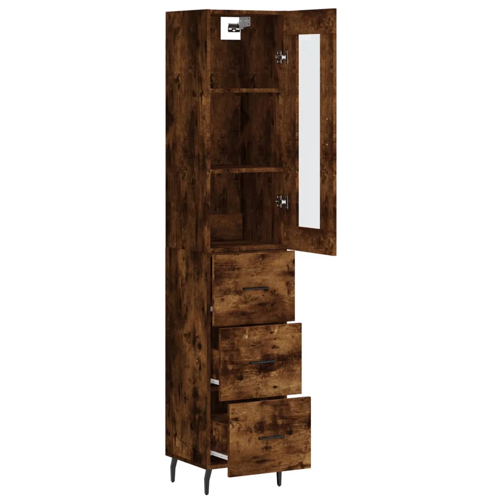 Buffet haut Chêne fumé 34,5x34x180 cm Bois d'ingénierie - XIOS