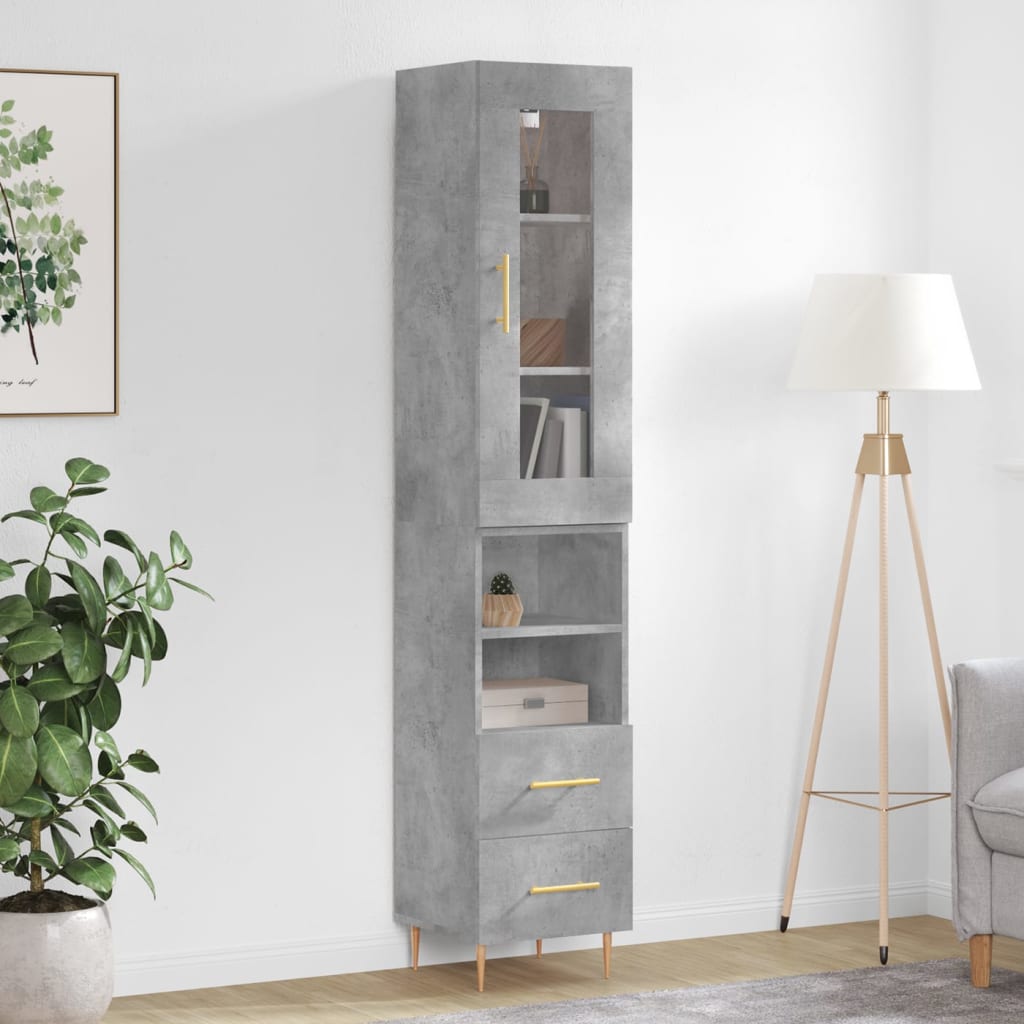 Buffet haut Gris béton 34,5x34x180 cm Bois d'ingénierie - XIOS