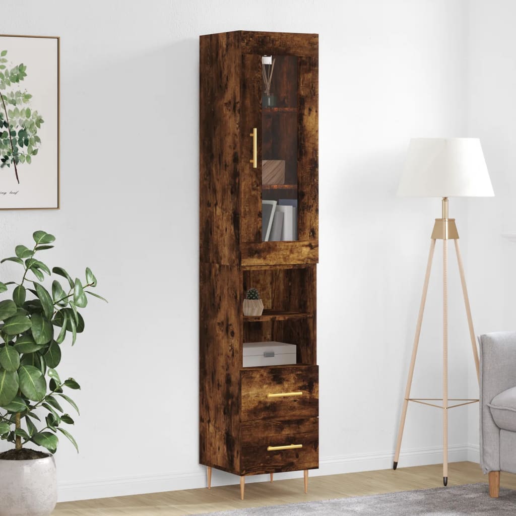 Buffet haut Chêne fumé 34,5x34x180 cm Bois d'ingénierie - XIOS