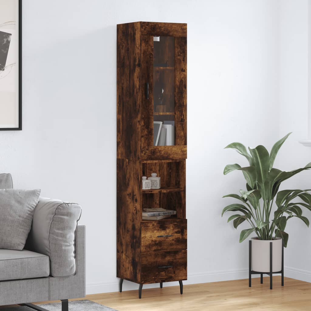 Buffet haut Chêne fumé 34,5x34x180 cm Bois d'ingénierie - XIOS