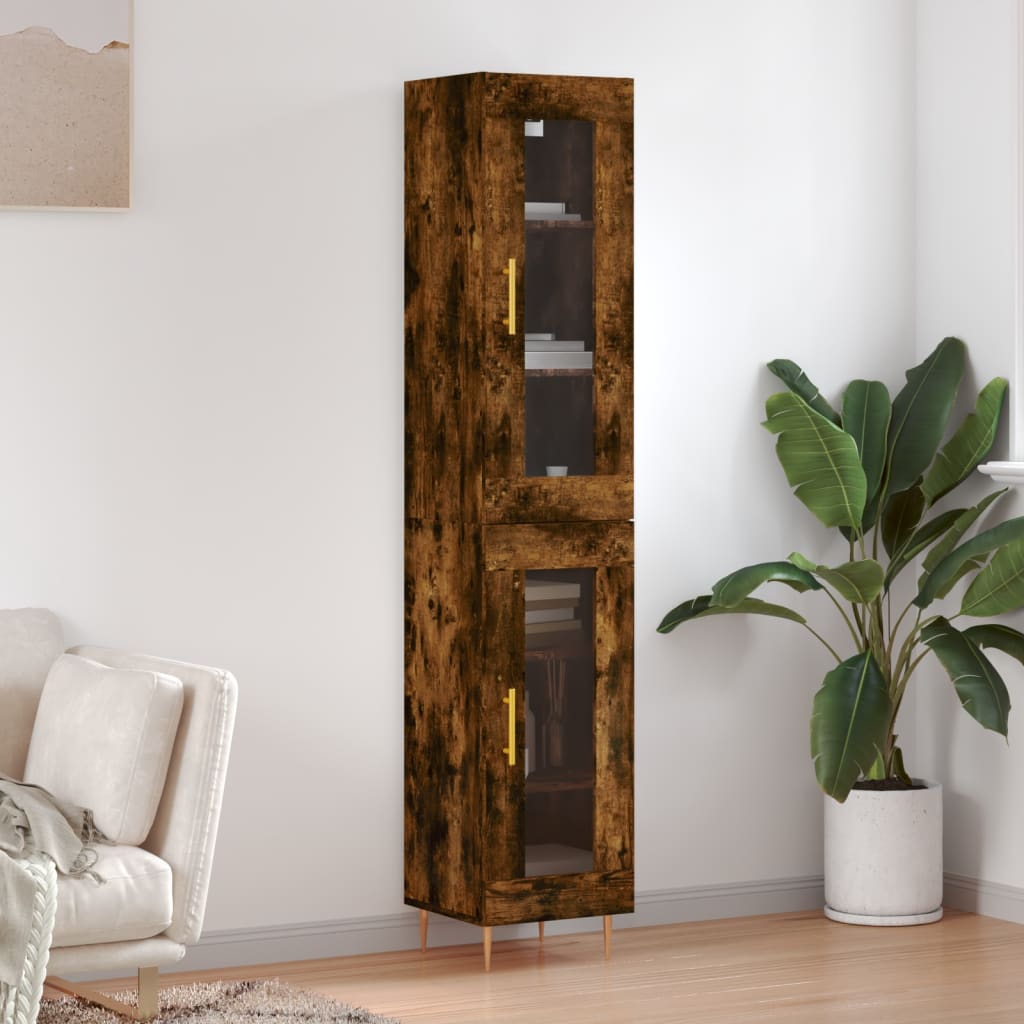 Buffet haut Chêne fumé 34,5x34x180 cm Bois d'ingénierie - XIOS