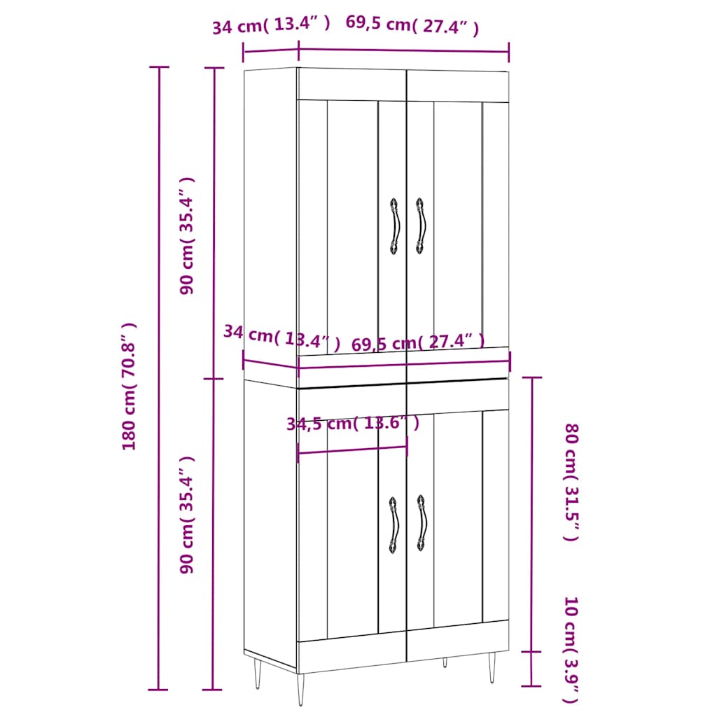 Buffet haut Chêne sonoma 69,5x34x180 cm Bois d'ingénierie - XIOS