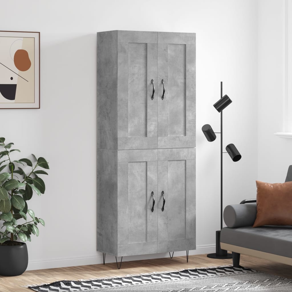 Buffet haut Gris béton 69,5x34x180 cm Bois d'ingénierie - XIOS