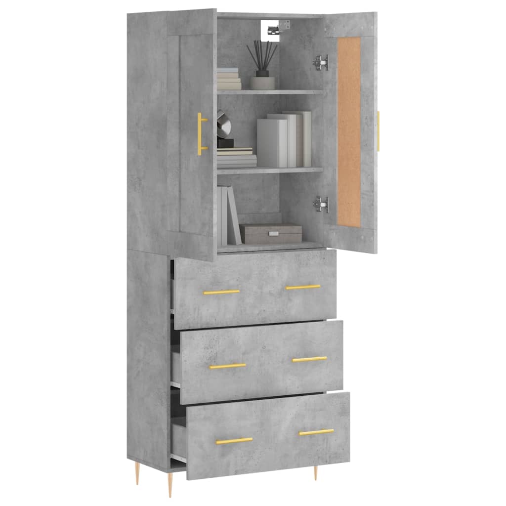 Buffet haut Gris béton 69,5x34x180 cm Bois d'ingénierie - XIOS