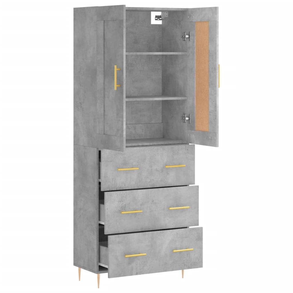 Buffet haut Gris béton 69,5x34x180 cm Bois d'ingénierie - XIOS