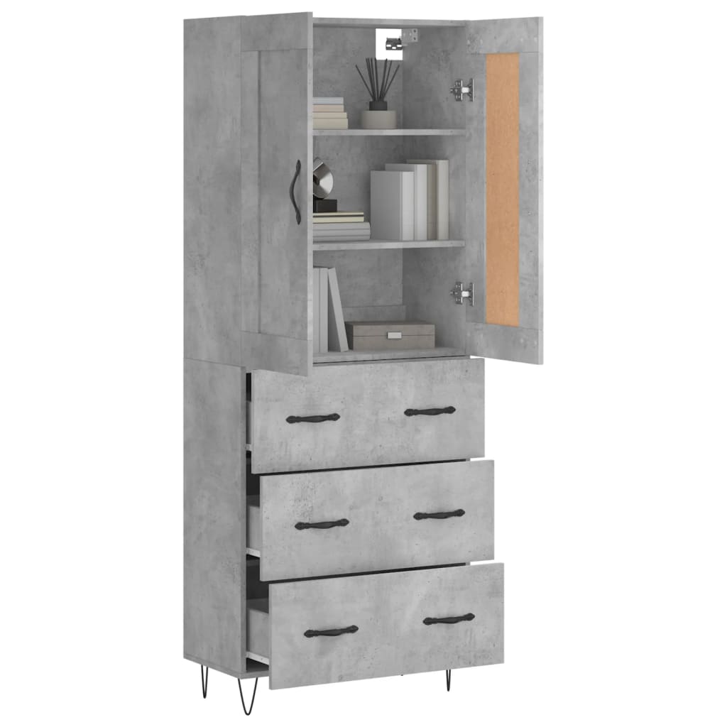 Buffet haut Gris béton 69,5x34x180 cm Bois d'ingénierie - XIOS