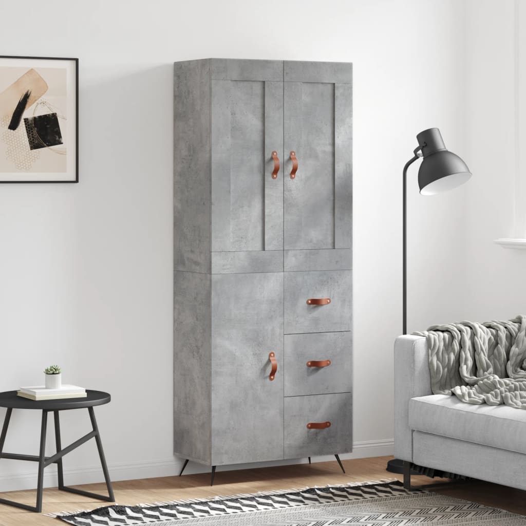 Buffet haut Gris béton 69,5x34x180 cm Bois d'ingénierie - XIOS