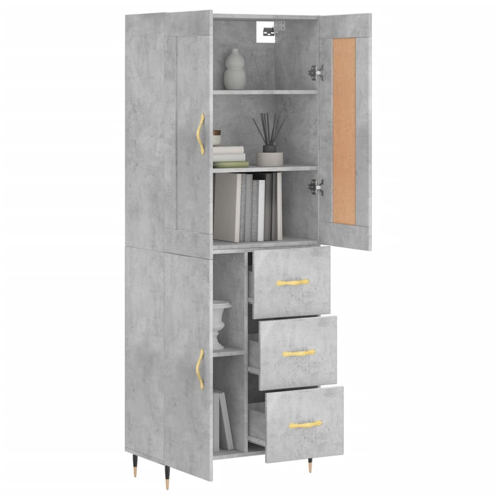Buffet haut Gris béton 69,5x34x180 cm Bois d'ingénierie - XIOS