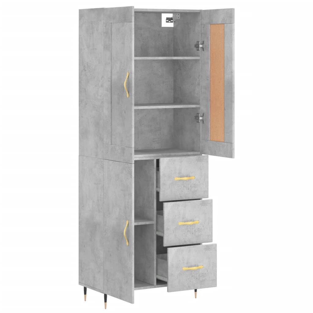Buffet haut Gris béton 69,5x34x180 cm Bois d'ingénierie - XIOS