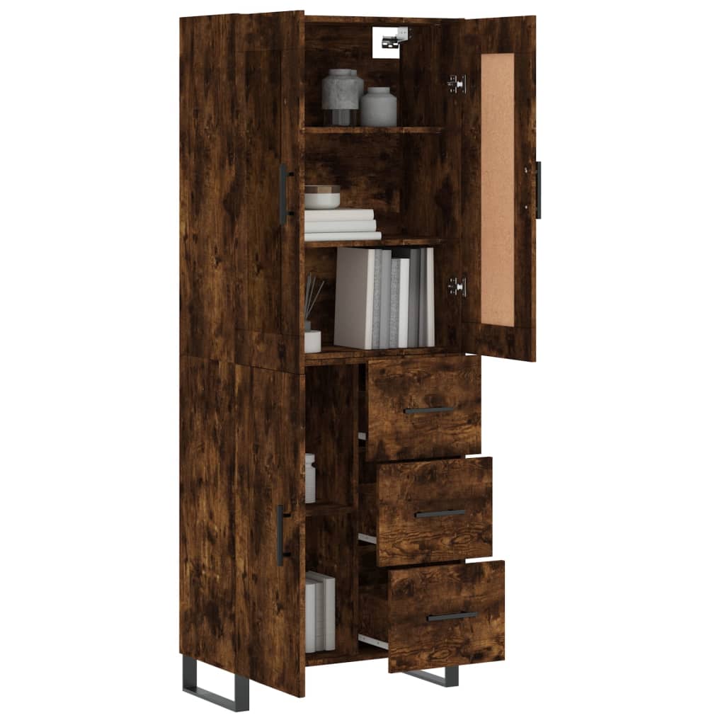Buffet haut Chêne fumé 69,5x34x180 cm Bois d'ingénierie
