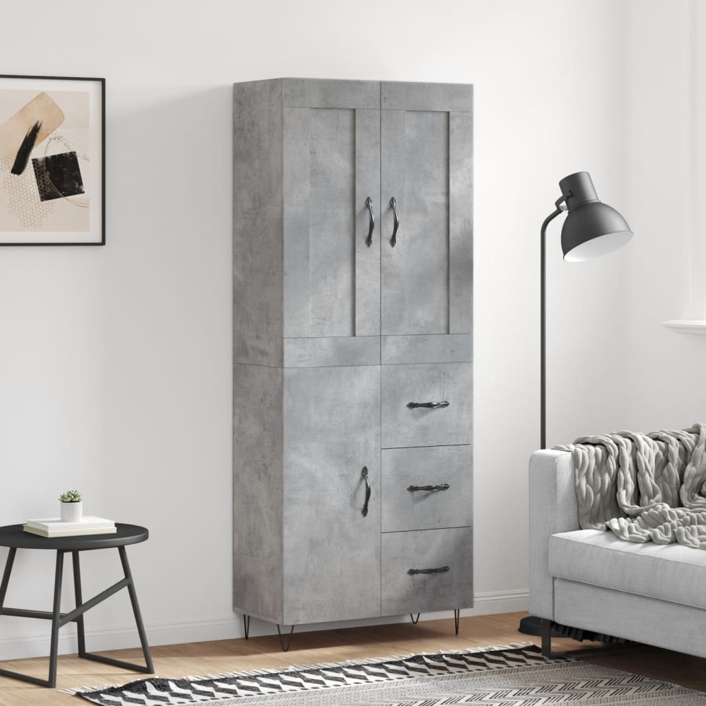 Buffet haut Gris béton 69,5x34x180 cm Bois d'ingénierie - XIOS