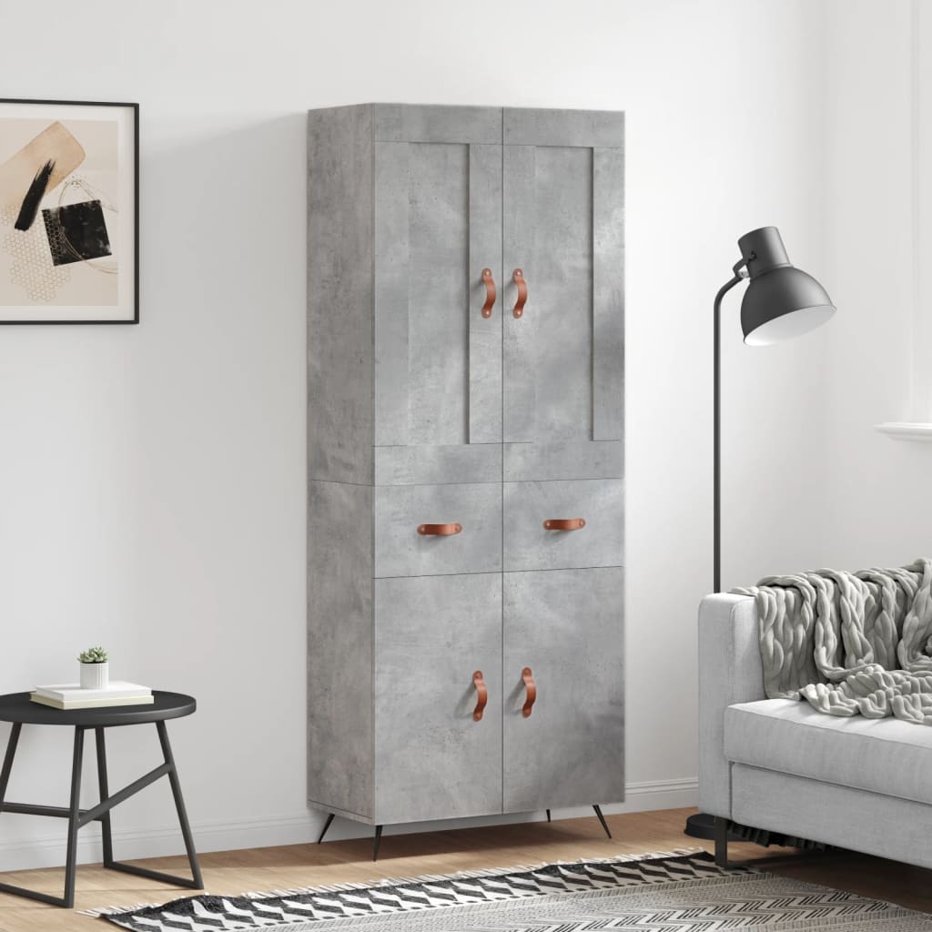 Buffet haut Gris béton 69,5x34x180 cm Bois d'ingénierie - XIOS