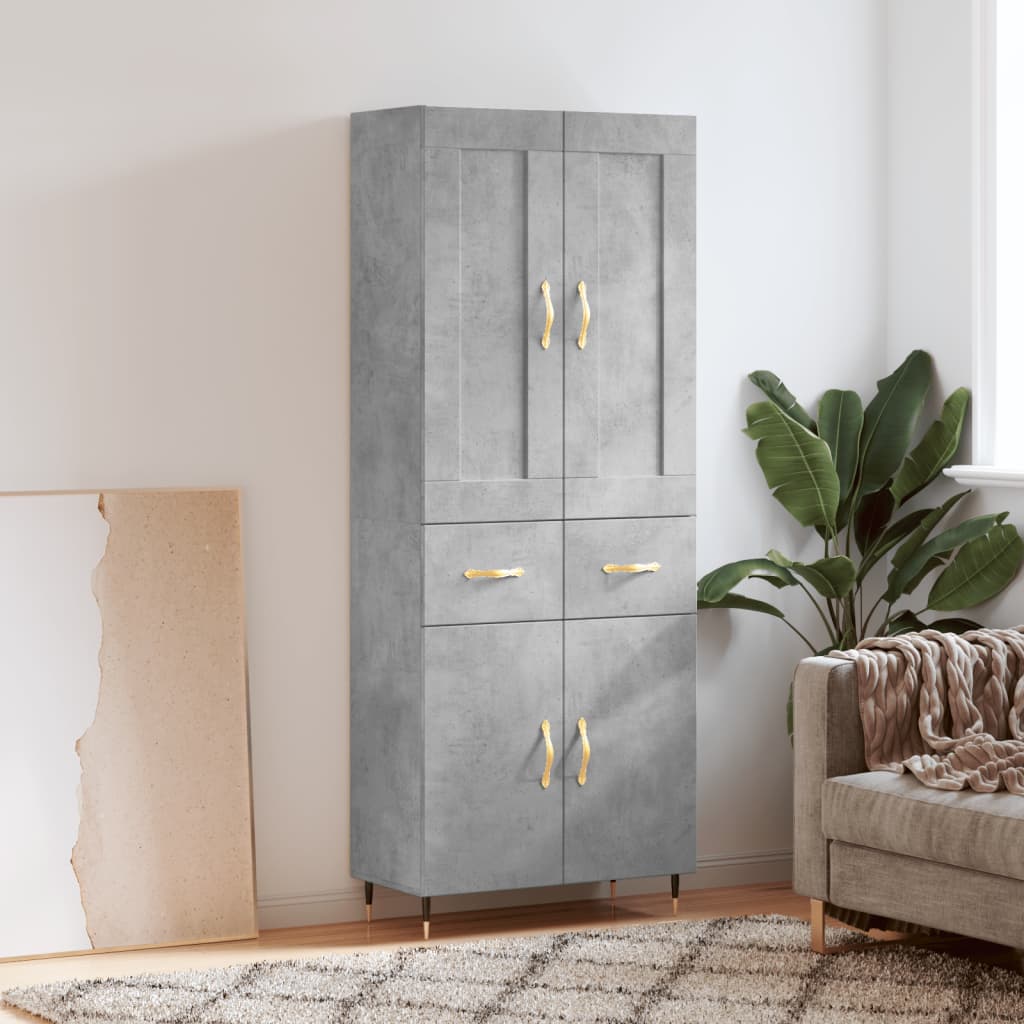 Buffet haut Gris béton 69,5x34x180 cm Bois d'ingénierie - XIOS