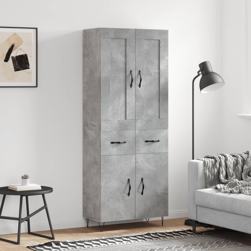Buffet haut Gris béton 69,5x34x180 cm Bois d'ingénierie - XIOS