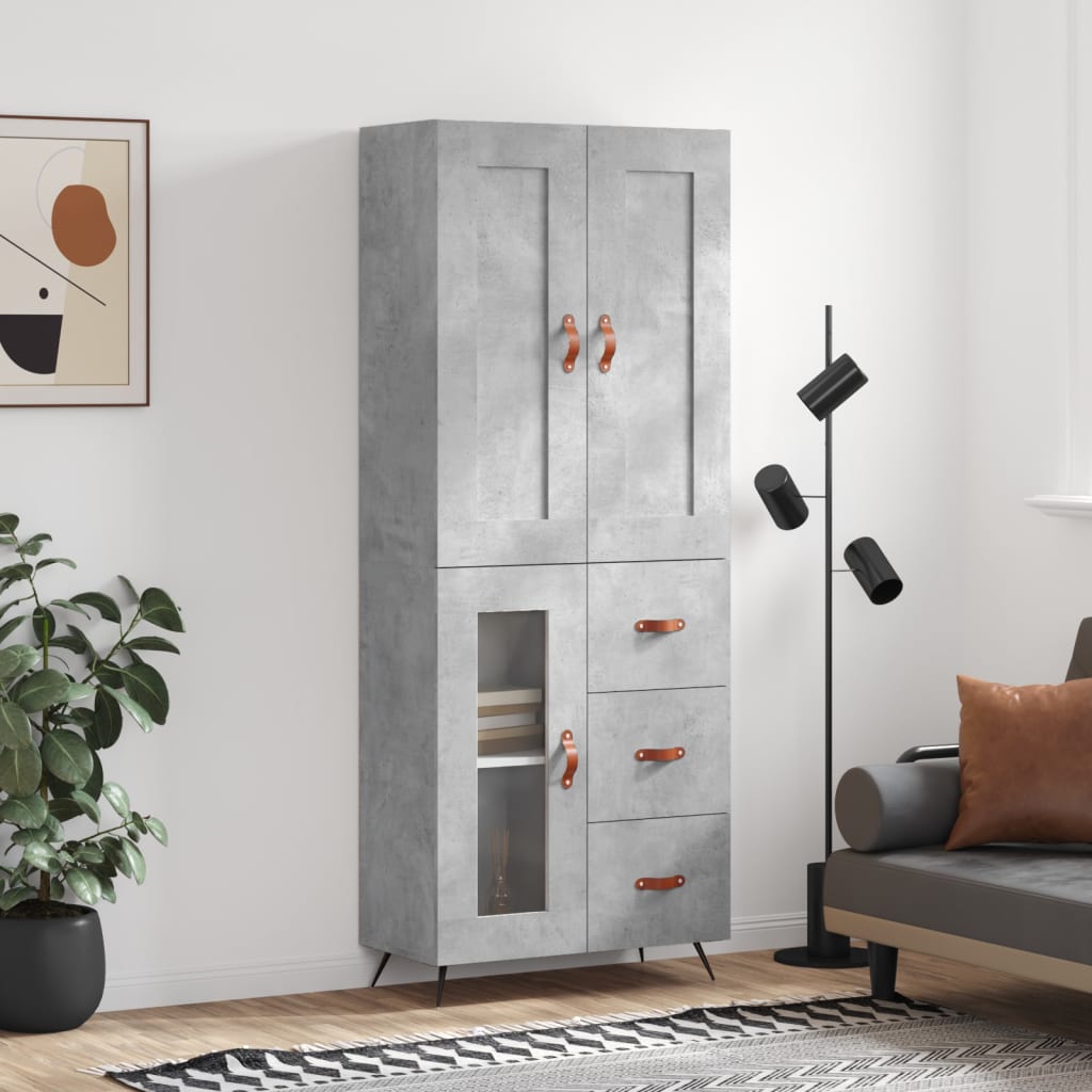 Buffet haut Gris béton 69,5x34x180 cm Bois d'ingénierie - XIOS