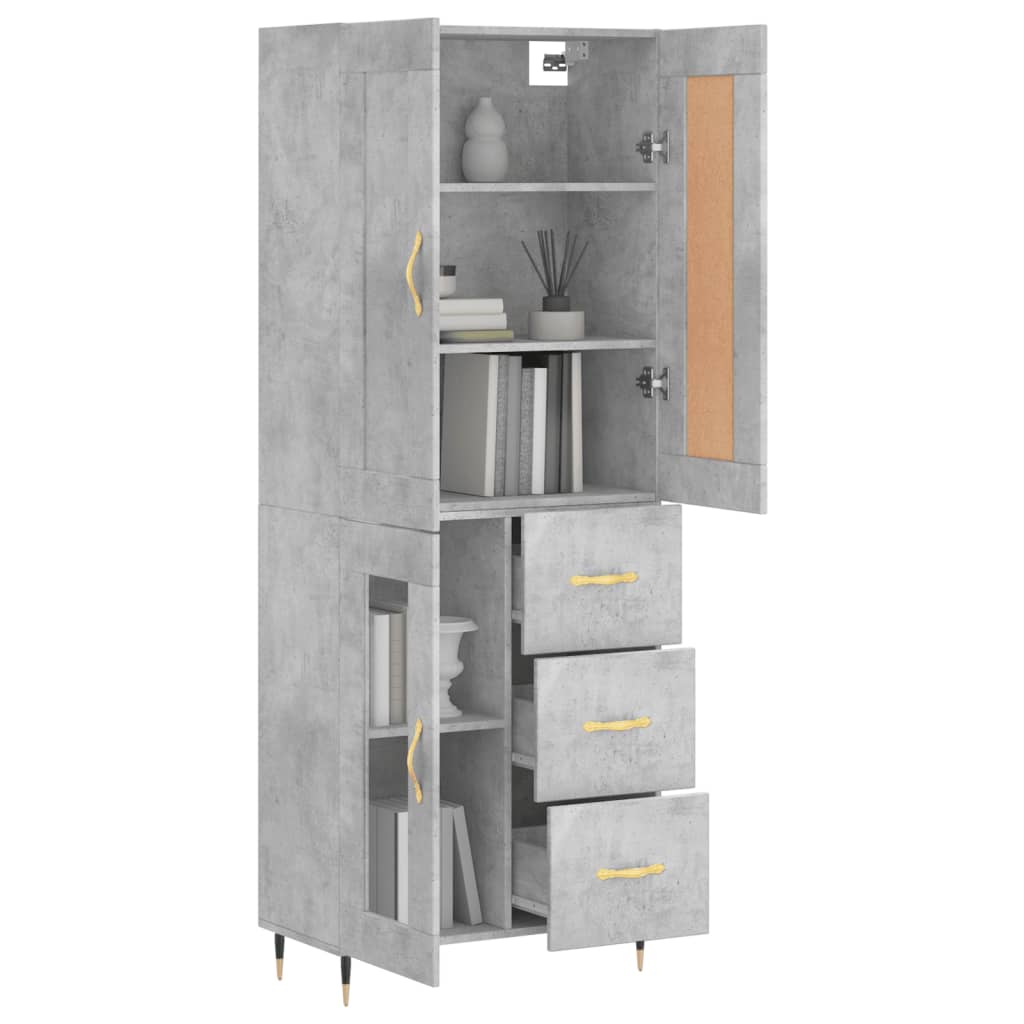 Buffet haut Gris béton 69,5x34x180 cm Bois d'ingénierie - XIOS