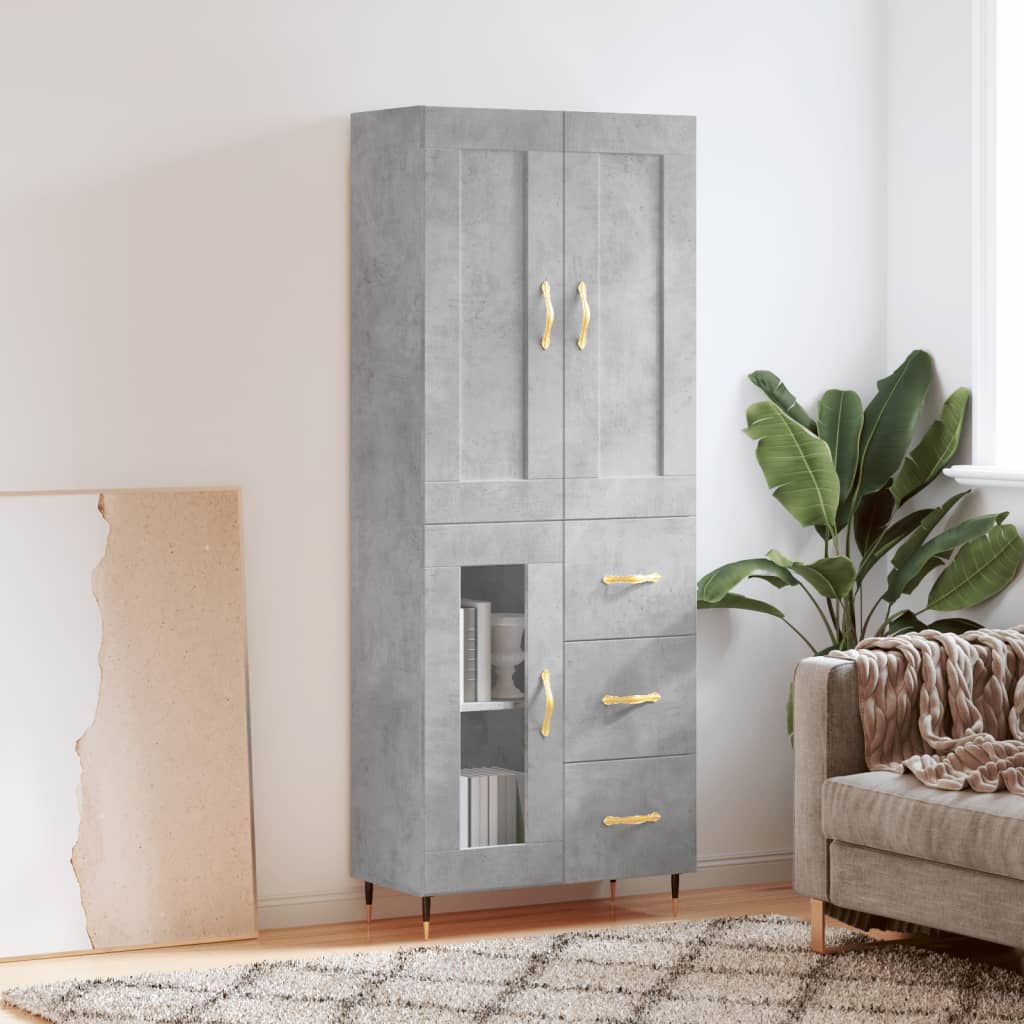 Buffet haut Gris béton 69,5x34x180 cm Bois d'ingénierie - XIOS