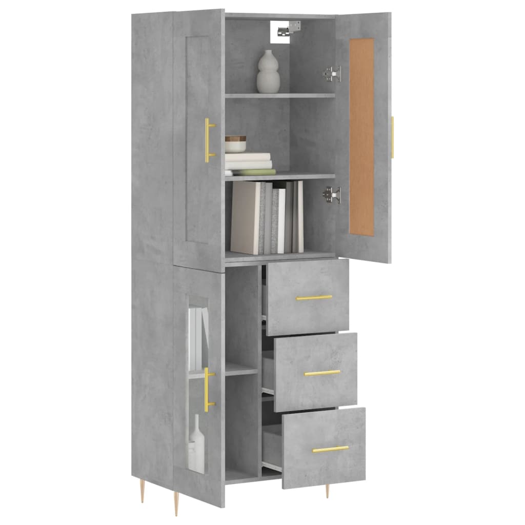 Buffet haut Gris béton 69,5x34x180 cm Bois d'ingénierie - XIOS
