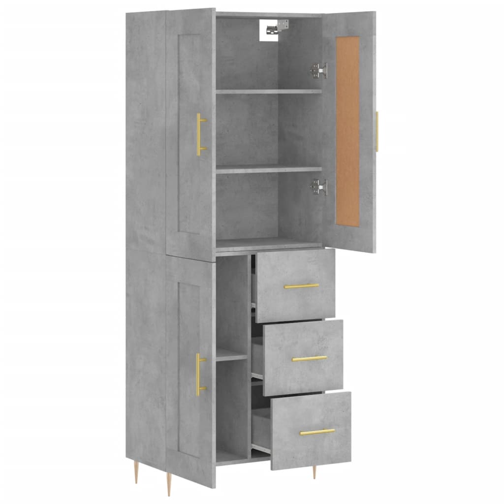 Buffet haut Gris béton 69,5x34x180 cm Bois d'ingénierie - XIOS