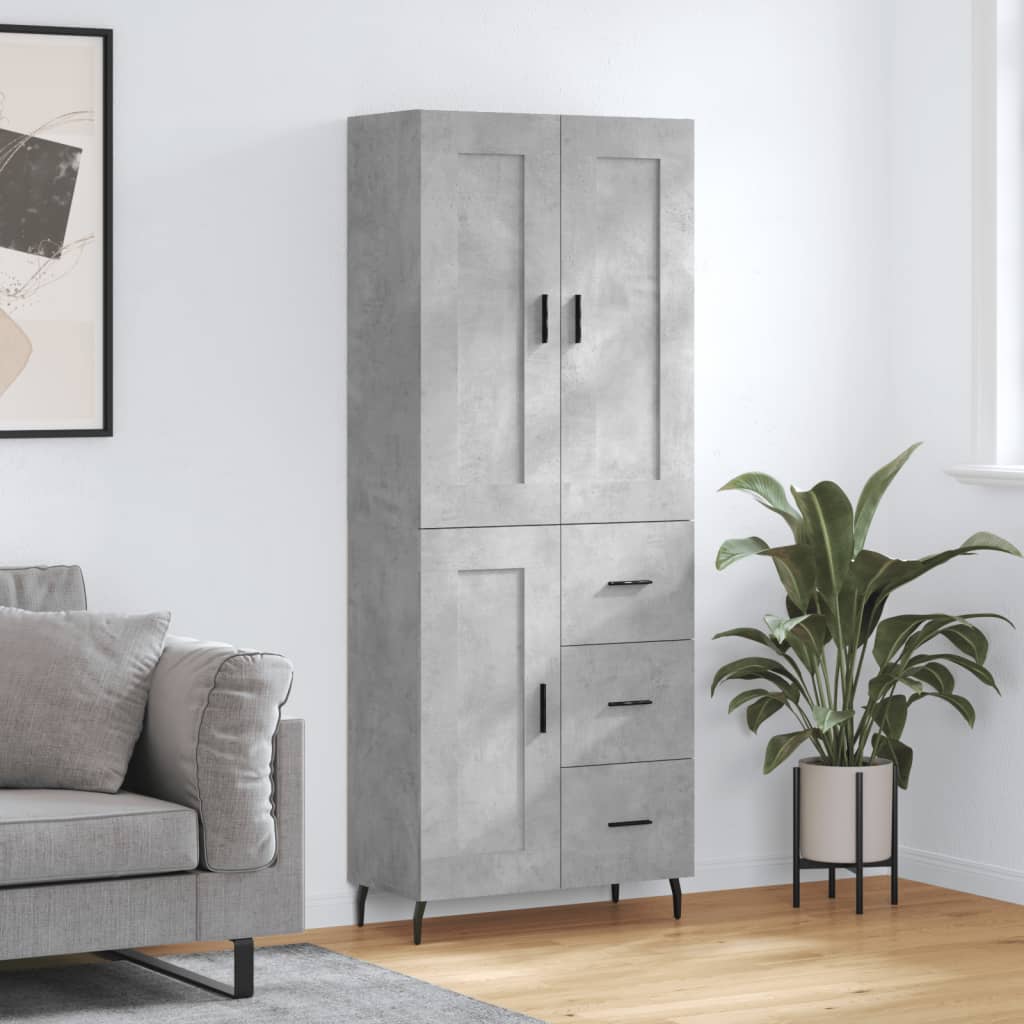 Buffet haut Gris béton 69,5x34x180 cm Bois d'ingénierie - XIOS