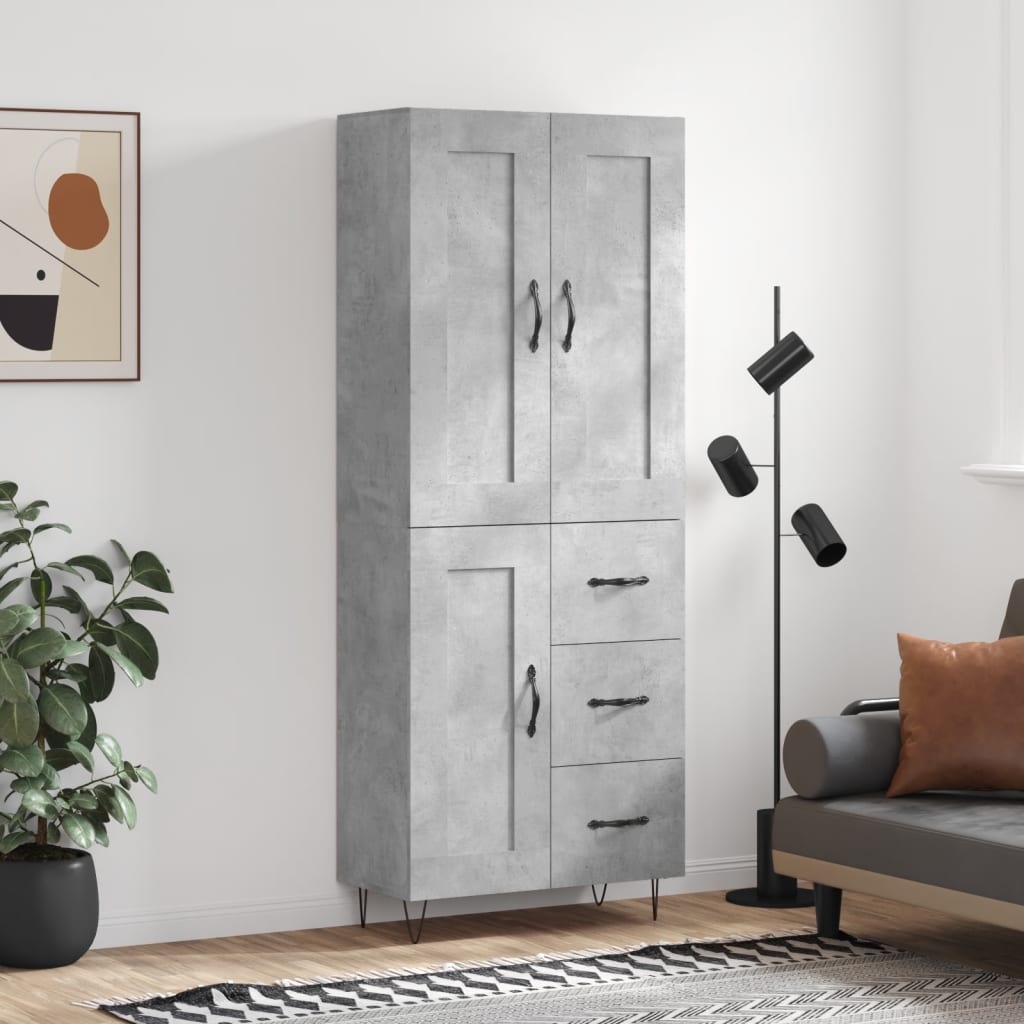 Buffet haut Gris béton 69,5x34x180 cm Bois d'ingénierie - XIOS