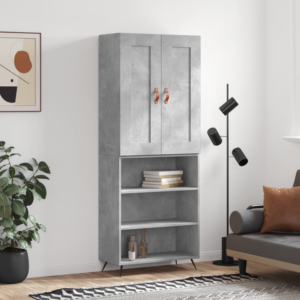 Buffet haut Gris béton 69,5x34x180 cm Bois d'ingénierie - XIOS