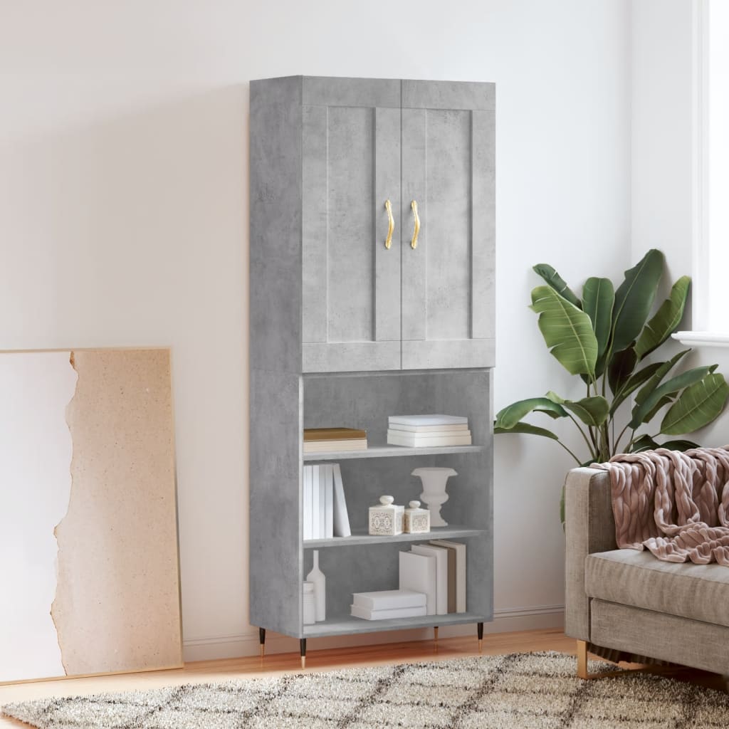 Buffet haut Gris béton 69,5x34x180 cm Bois d'ingénierie - XIOS