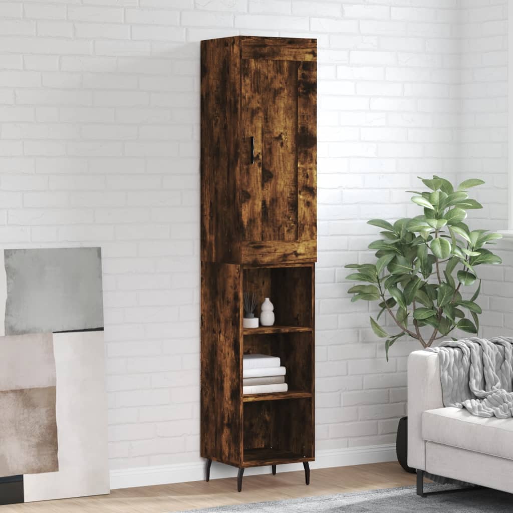 Buffet haut Chêne fumé 34,5x34x180 cm Bois d'ingénierie - XIOS